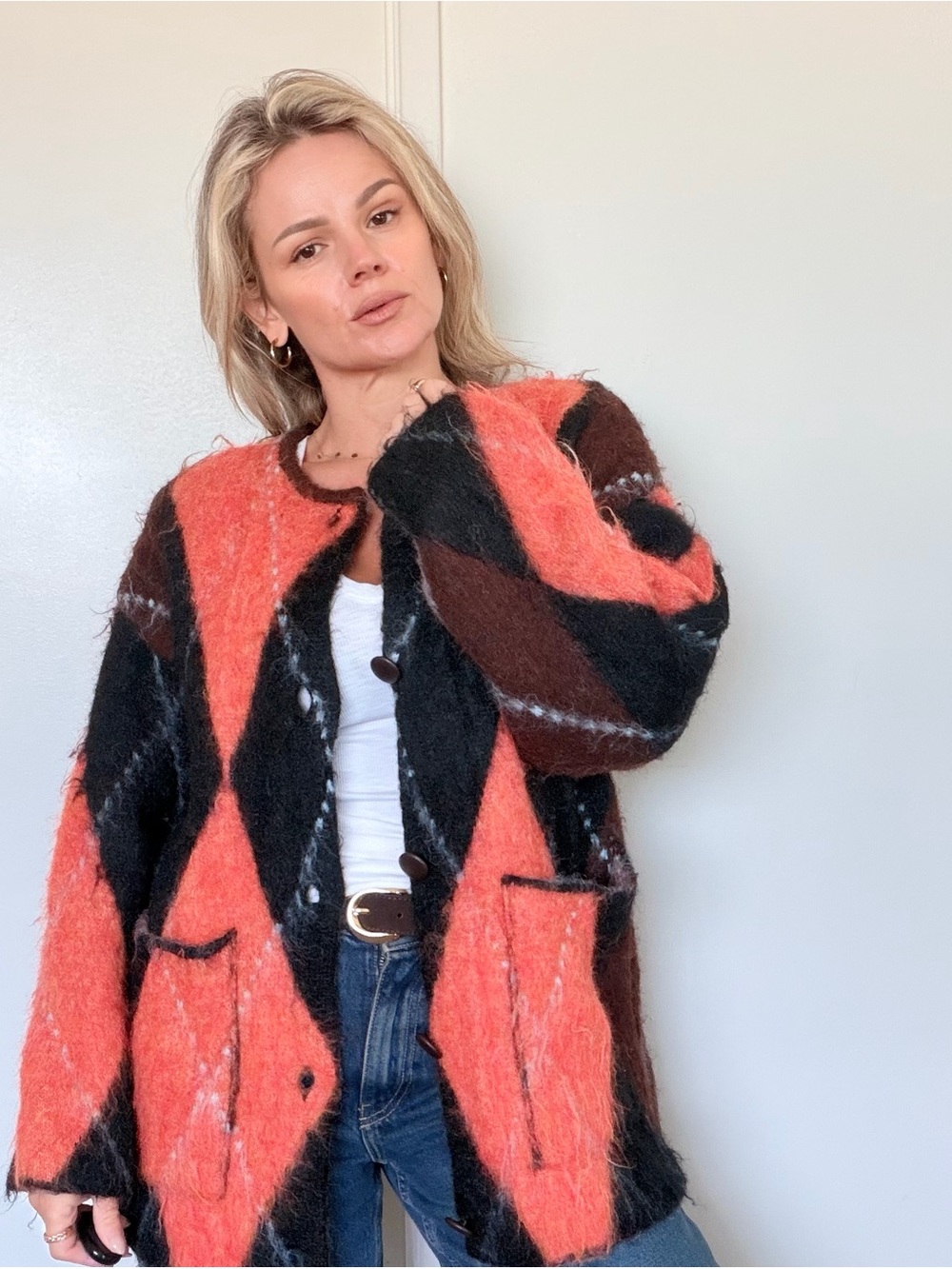 Zara Orange and Black Knit Cardigan